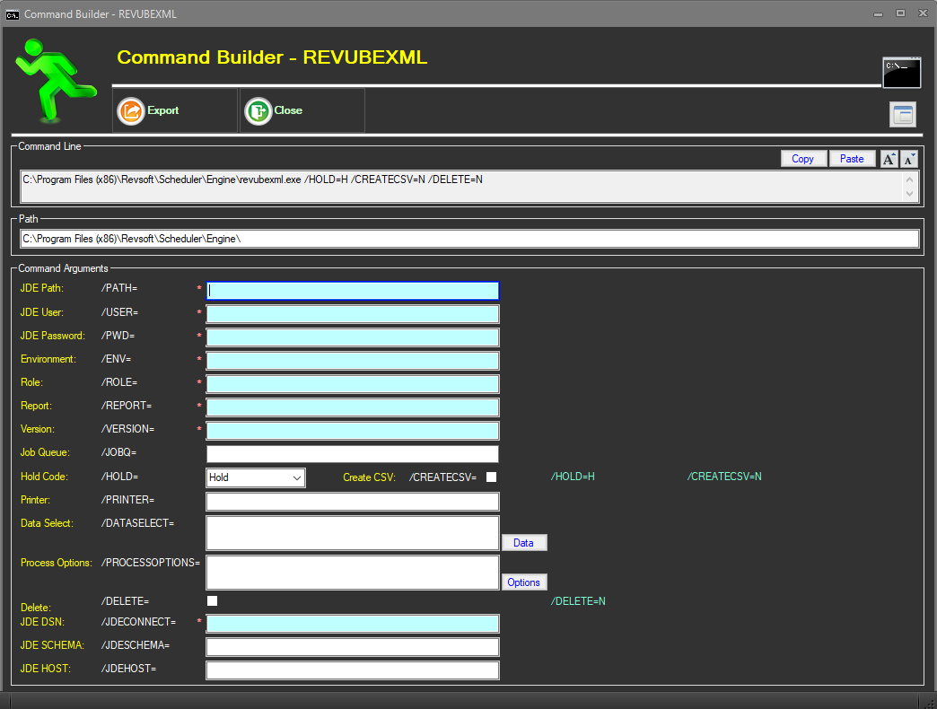 REVUBEXML Command Builder