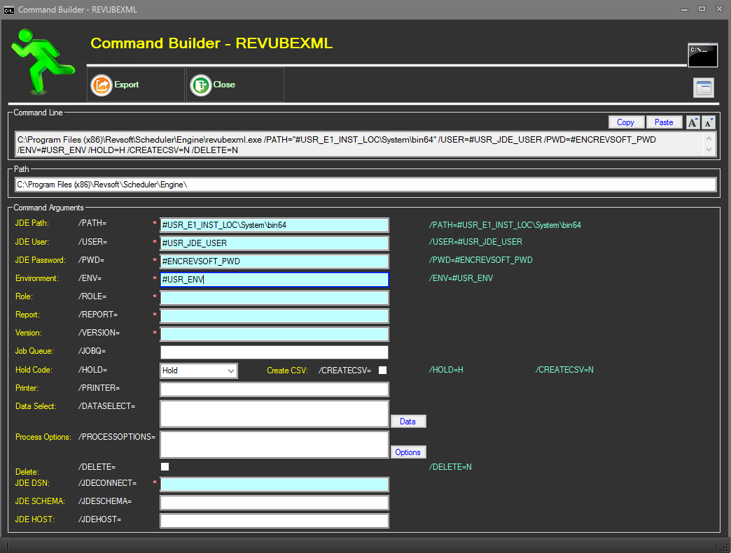 REVUBEXML Command Builder