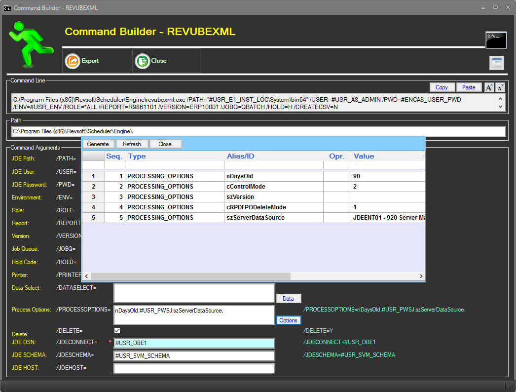REVUBEXML Command Builder